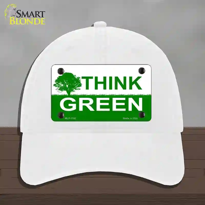HAT14-MLP-1192 Think Green Novelty License Plate Hat, Unconstructed Cotton - White