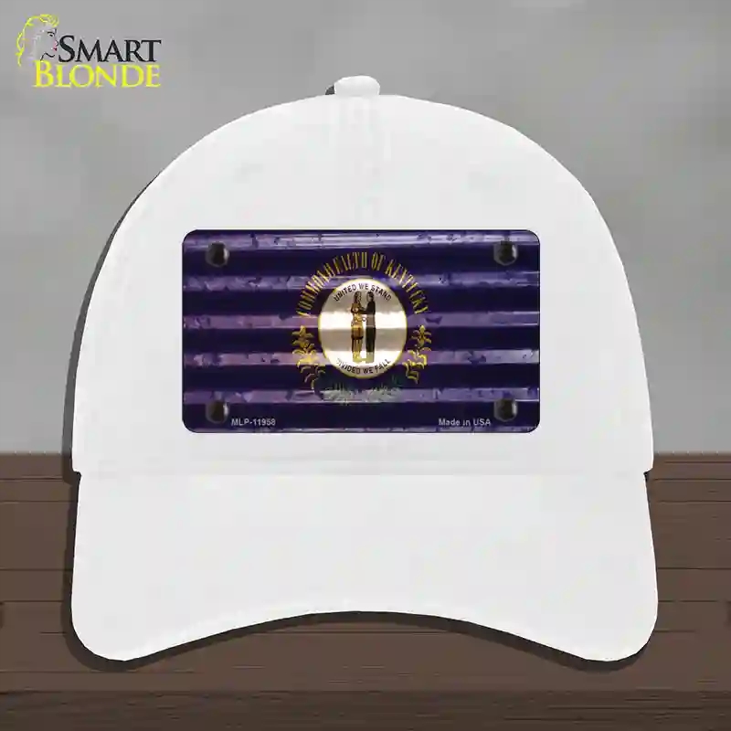 HAT14-MLP-11958 Kentucky Corrugated Flag Novelty License Plate Hat, Unconstructed Cotton - White