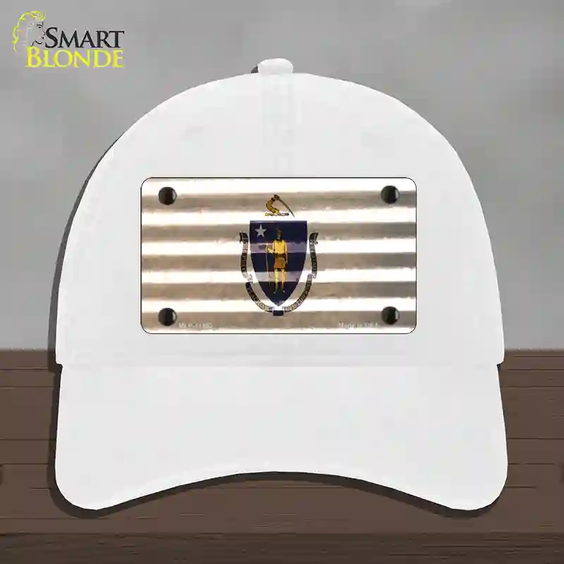 HAT14-MLP-11962 Massachusetts Corrugated Flag Novelty License Plate Hat, Unconstructed Cotton - White