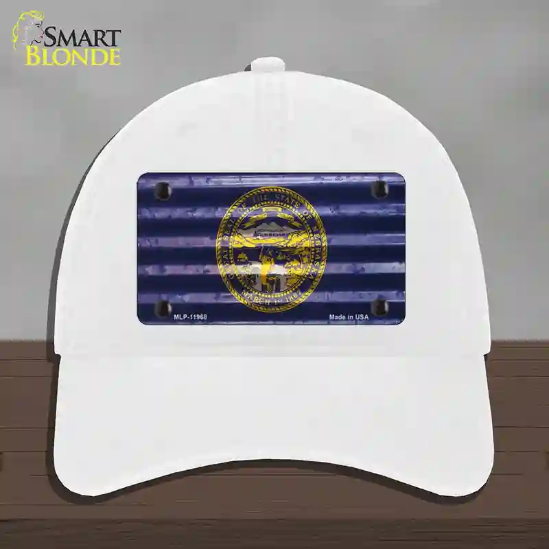 HAT14-MLP-11968 Nebraska Corrugated Flag Novelty License Plate Hat, Unconstructed Cotton - White