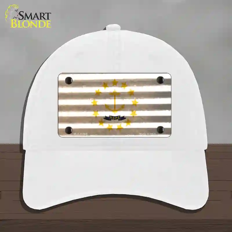 HAT14-MLP-11980 Rhode Island Corrugated Flag Novelty License Plate Hat, Unconstructed Cotton - White