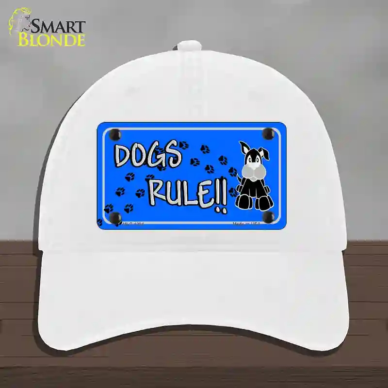 HAT14-MLP-1204 Dogs Rule Novelty License Plate Hat Tag, Unconstructed Cotton - White