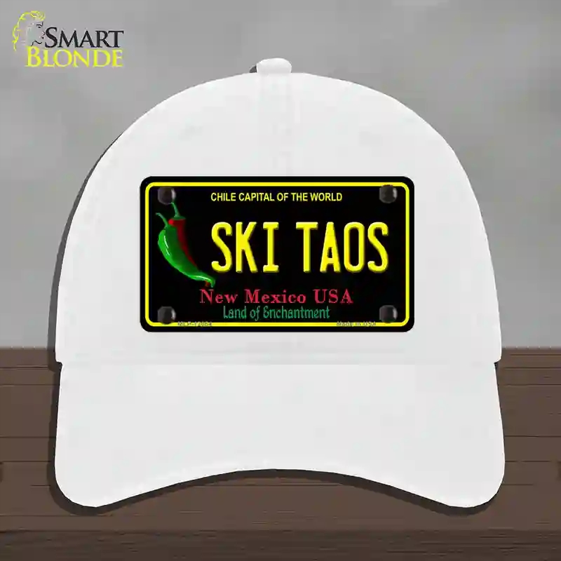 HAT14-MLP-12054 Ski Taos Black   Mexico Novelty License Plate Hat, Unconstructed Cotton - White