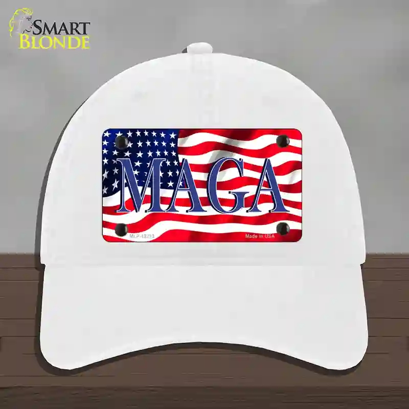 HAT14-MLP-12212 MAGA Flag Novelty License Plate Hat, Unconstructed Cotton - White