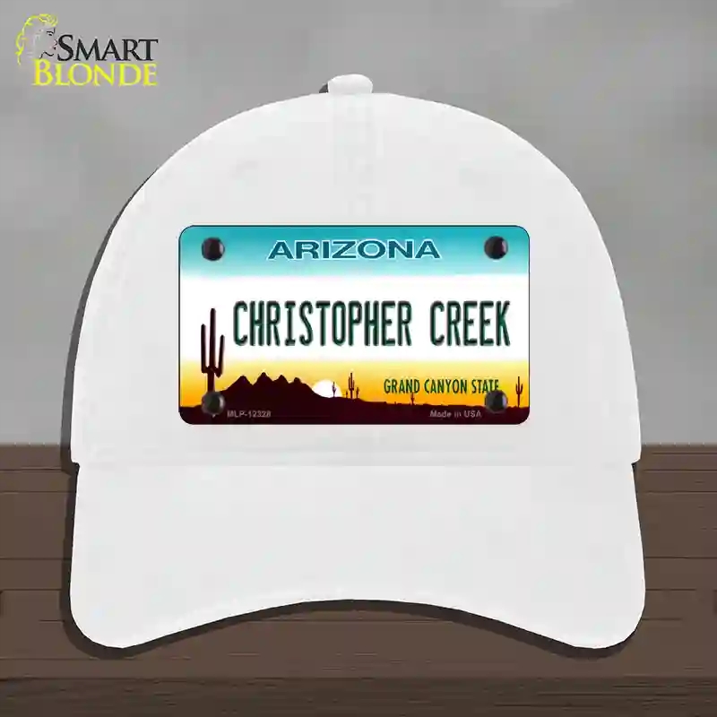 HAT14-MLP-12328 Christopher Creek Arizona Novelty License Plate Hat, Unconstructed Cotton - White