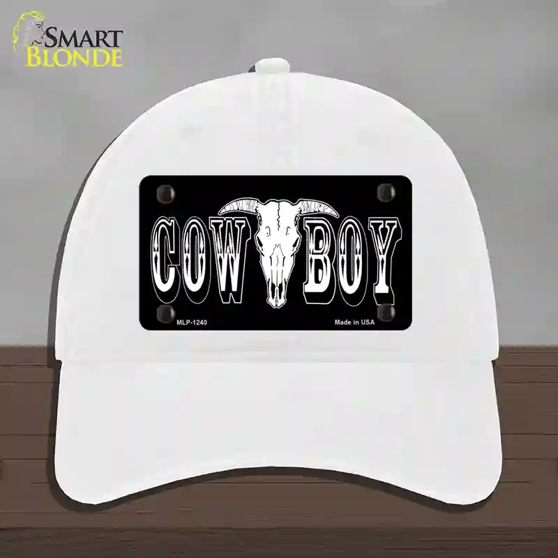 HAT14-MLP-1240 Cowboy Longhorn Skull Novelty License Plate Hat, Unconstructed Cotton - White