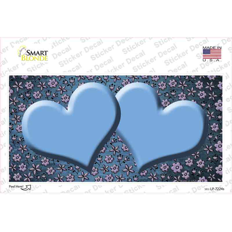 LP-7224s-M Light Blue Purple Flowers Hearts Oil Rubbed Novelty Sticker Decal, Medium