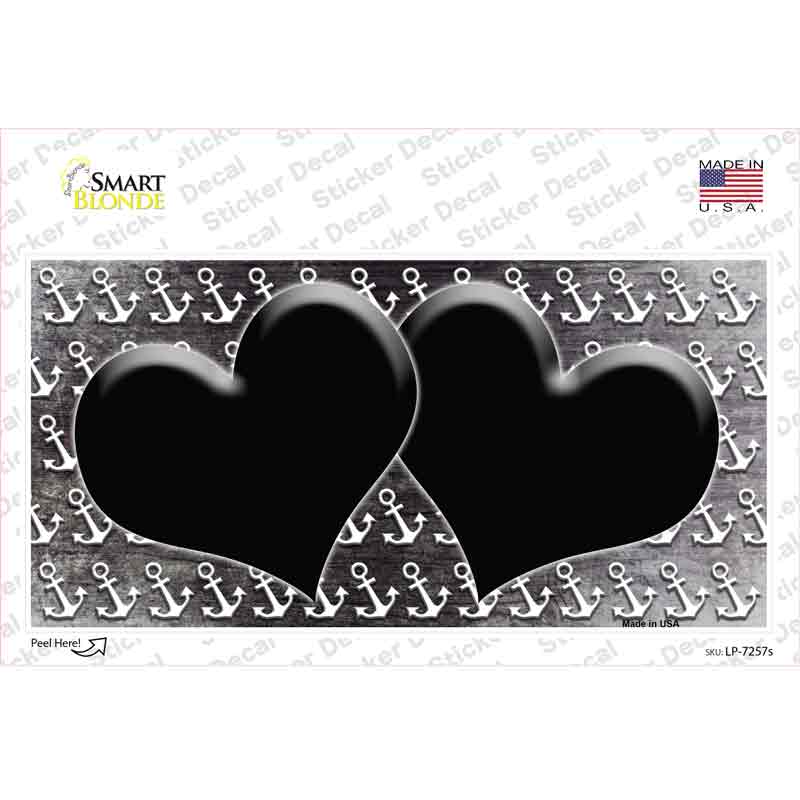 LP-7257s-M Black White Anchor Hearts Oil Rubbed Novelty Sticker Decal, Medium