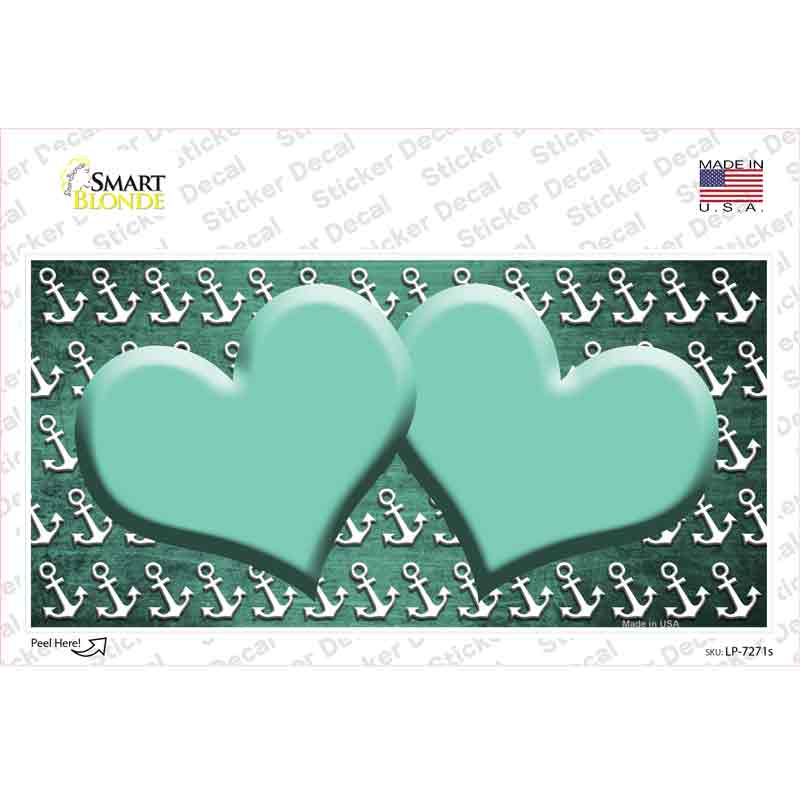 LP-7271s-M Mint White Anchor Hearts Oil Rubbed Novelty Sticker Decal, Medium
