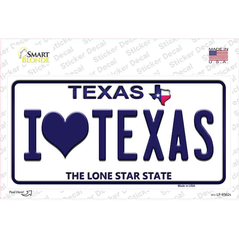LP-9362s-M I Love Texas Novelty Sticker Decal, Medium