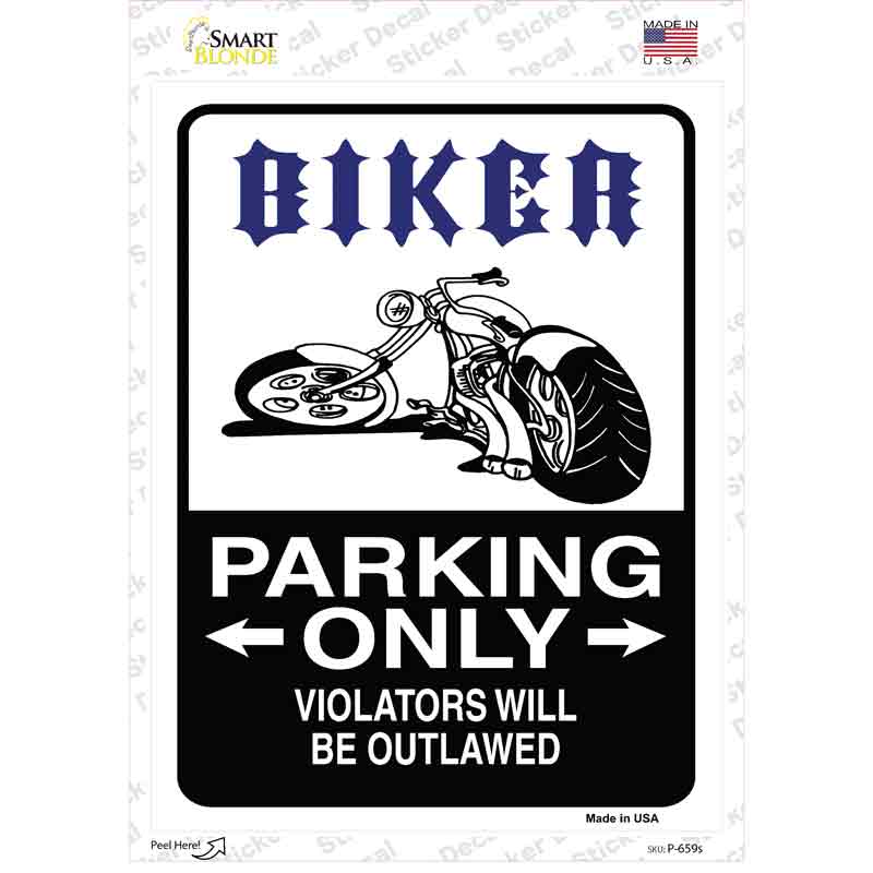 P-659s-M Biker Only Outlawed Novelty Rectangle Sticker Decal, Medium