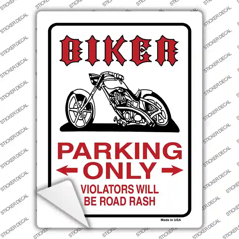 P-842s-S Biker Parking Only Novelty Rectangle Sticker Decal, Small