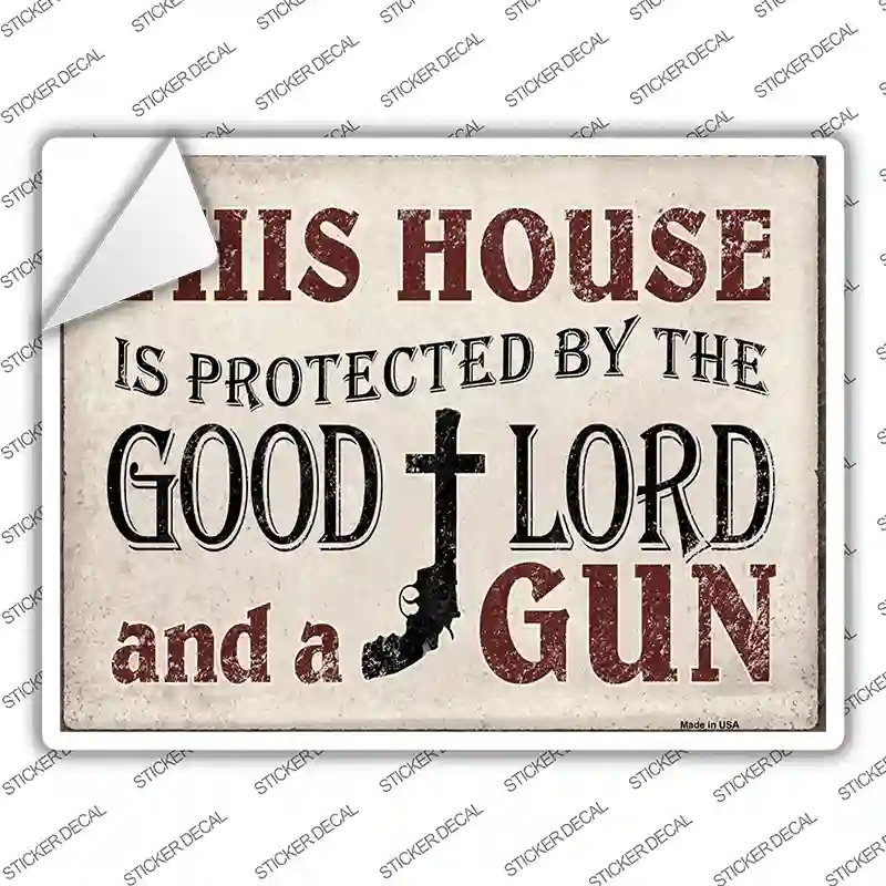 P-1078s-XL Protected By the Lord & Gun Novelty Rectangle Sticker Decal, Extra Large