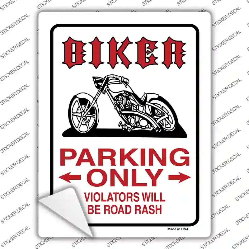 P-842s-L Biker Parking Only Novelty Rectangle Sticker Decal, Large
