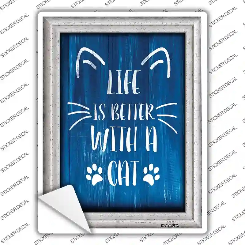 P-2642s-S Better with A Cat Novelty Rectangular Sticker Decal, Small