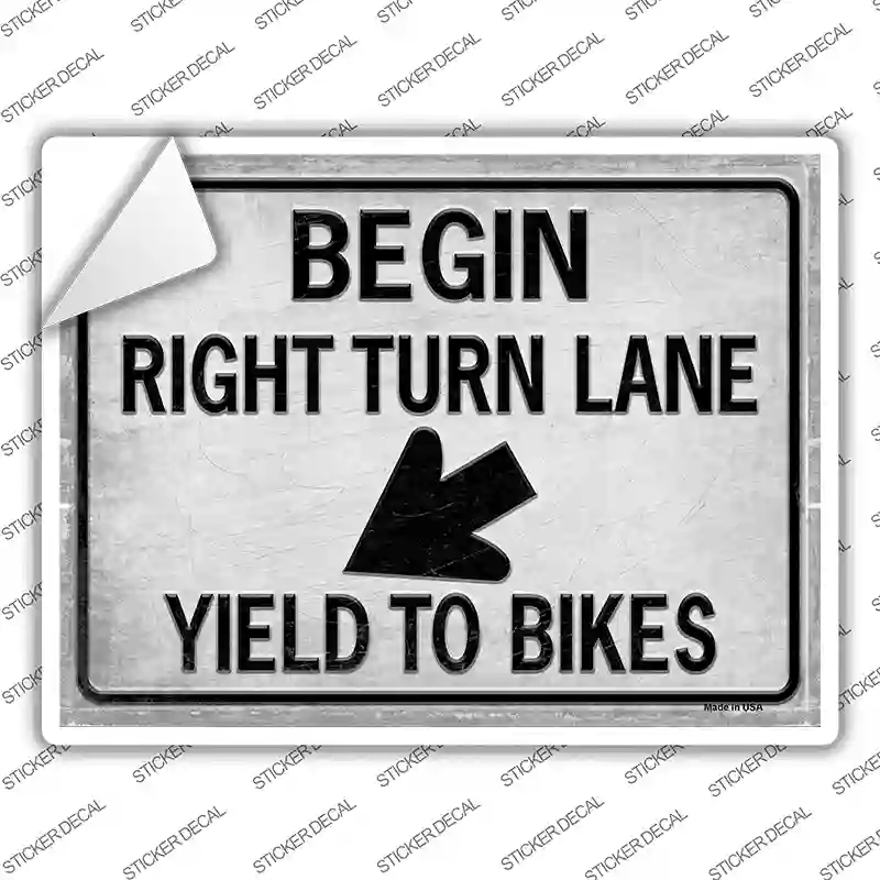 P-2671s-L Begin Right Turn Lane Yield to Bikes Novelty Rectangle Sticker Decal, Large