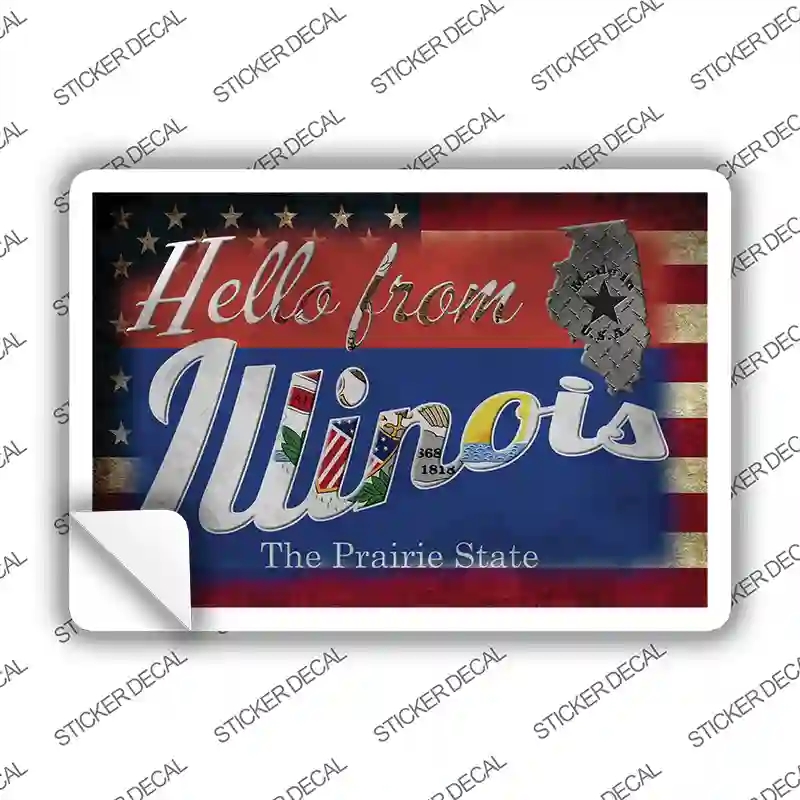 PC-013s-L Hello From Illinois Novelty Postcard Sticker Decals, Large