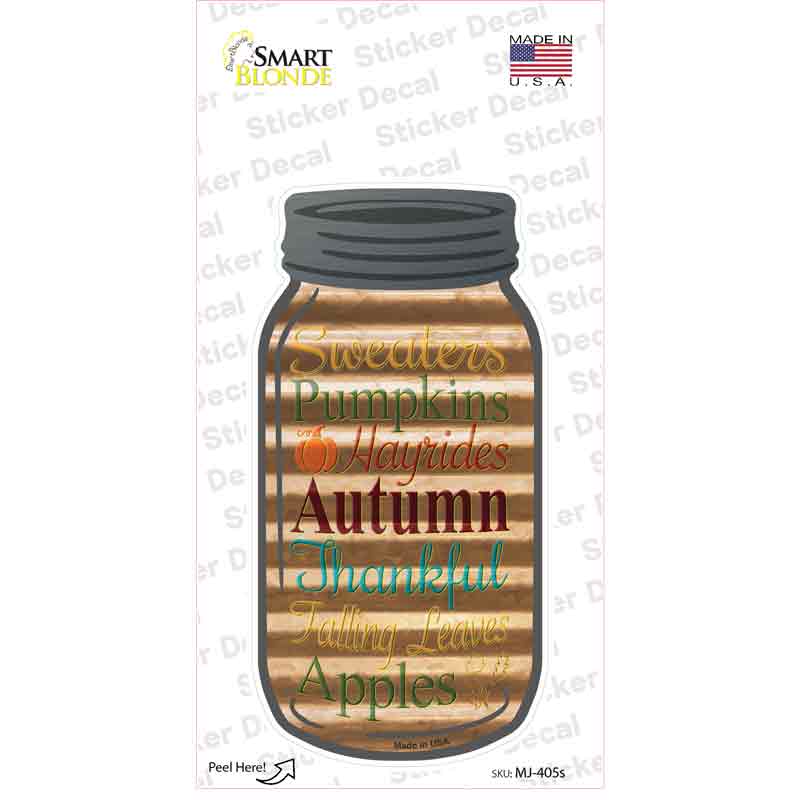 MJ-405s-M Autumn Corrugated Gold Novelty Mason Jar Sticker Decal, Medium