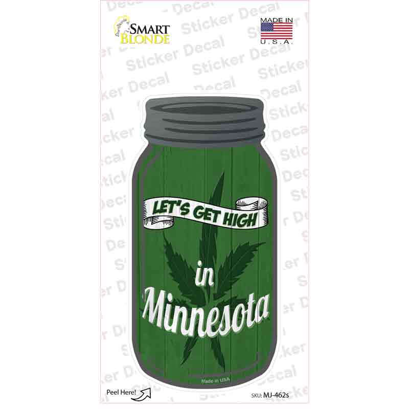 MJ-462s-M Get High Minnesota Green Novelty Mason Jar Sticker Decal, Medium