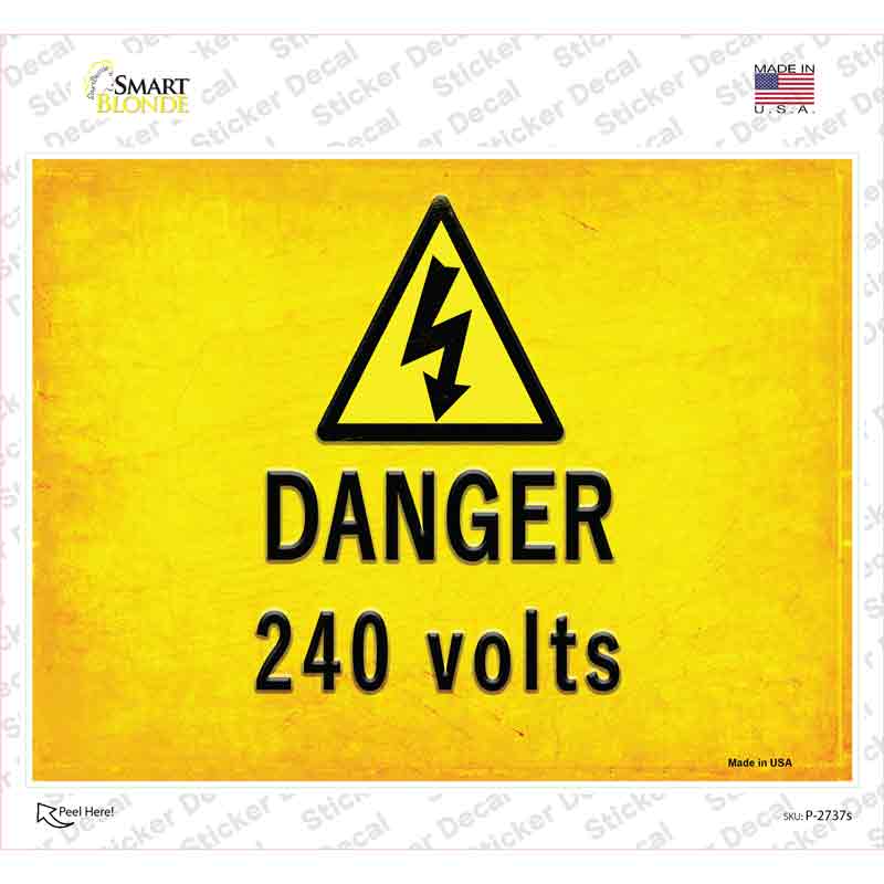 P-2737s-M Danger 240 Volts Novelty Rectangle Sticker Decal, Medium
