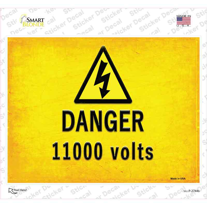 P-2744s-M Danger 11000 Volts Novelty Rectangle Sticker Decal, Medium