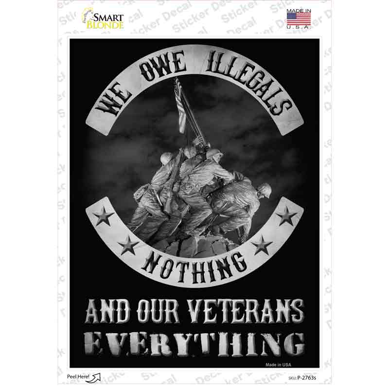 P-2763s-M Owe Illegals Nothing Veterans Everything Novelty Rectangle Sticker Decal, Medium