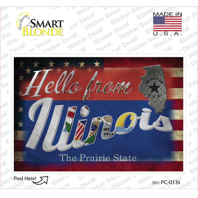 PC-013s-M Hello From Illinois Novelty Postcard Sticker Decals, Medium