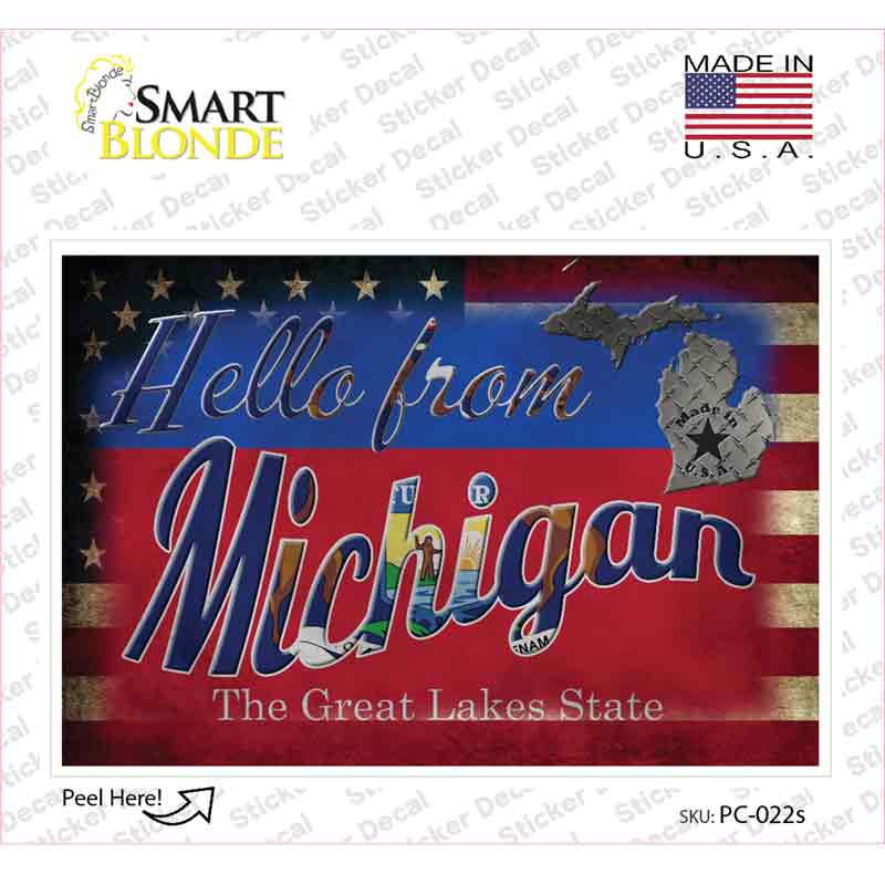 PC-022s-M Hello From Michigan Novelty Postcard Sticker Decals, Medium