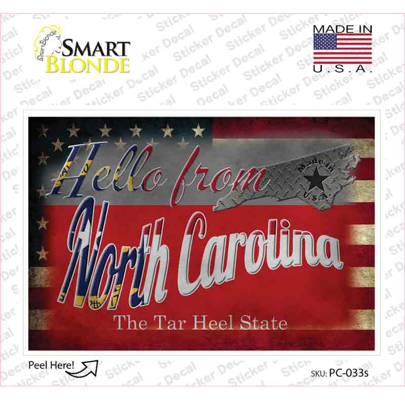 PC-033s-M Hello From North Carolina Novelty Postcard Sticker Decals, Medium
