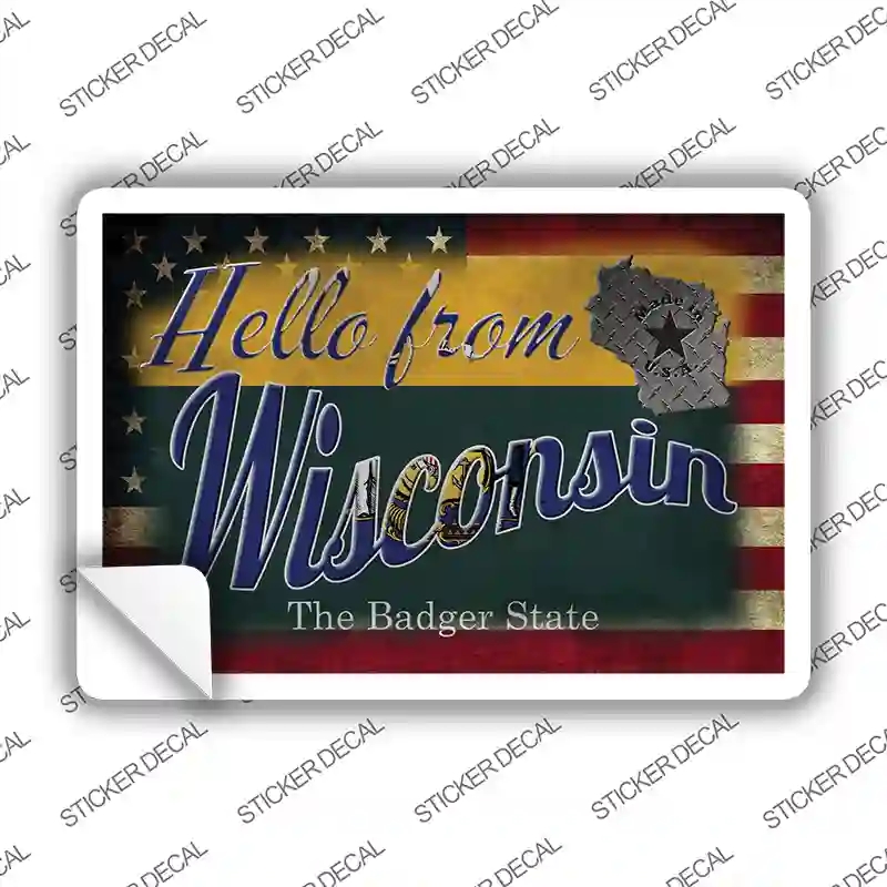 PC-049s-XL Hello From Wisconsin Novelty Postcard Sticker Decals, Extra Large