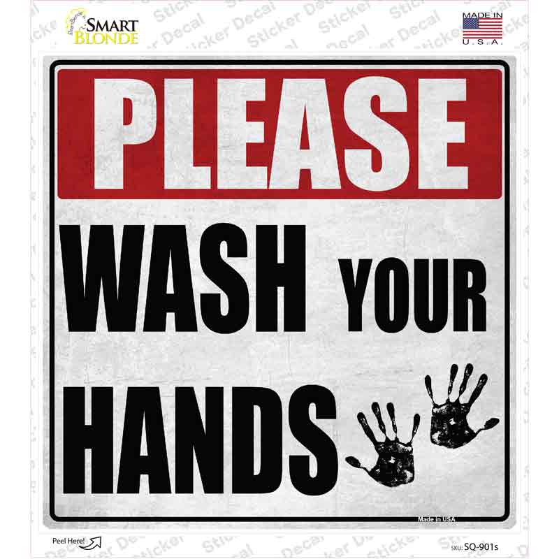SQ-901s-M Please Wash Your Hands Novelty Square Sticker Decal, Medium