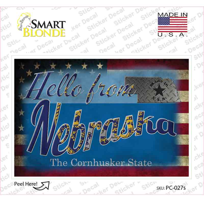 PC-027s-M Hello From Nebraska Novelty Postcard Sticker Decals, Medium