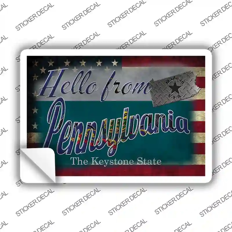 PC-038s-XL Hello From Pennsylvania Novelty Postcard Sticker Decals, Extra Large