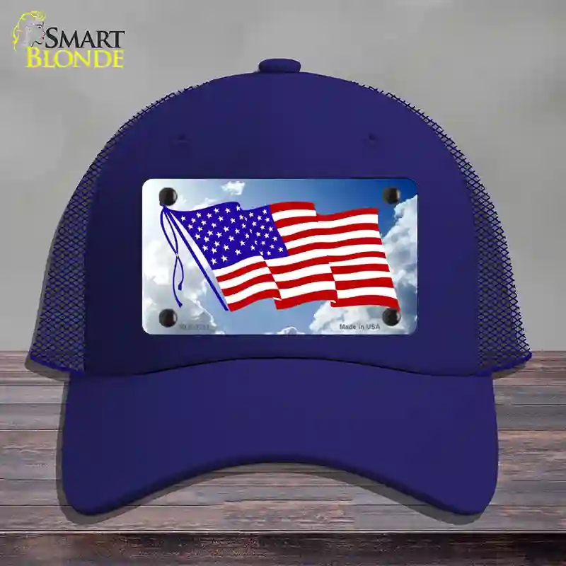 HAT18-MLP-1211 American Flag Cloud Novelty License Plate Hat, Mesh - Royal Blue