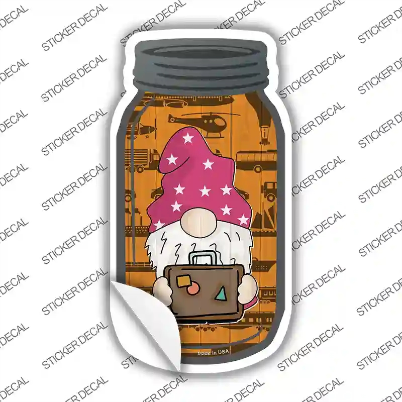MJ-798s-L Gnome with Suitcase Orange Novelty Mason Jar Sticker Decal, Large