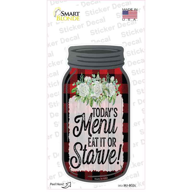 MJ-802s-M Eat It or Starve Red Plaid Novelty Mason Jar Sticker Decal, Medium
