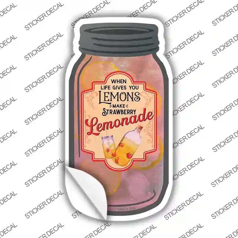 MJ-828s-L Lemons Make Strawberry Lemonade Novelty Mason Jar Sticker Decal, Large