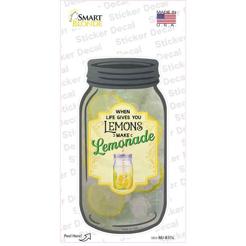MJ-831s-M Lemons Make Lemonade Glass Novelty Mason Jar Sticker Decal, Medium