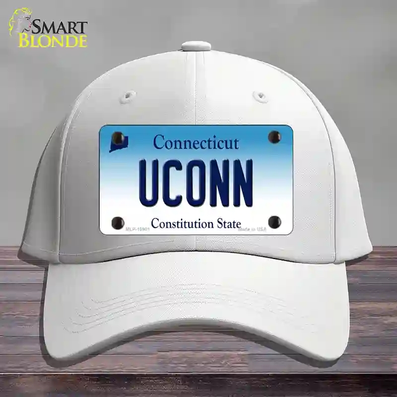 HAT21-MLP-10901 UConn Connecticut Novelty License Plate Hat, Cotton - White