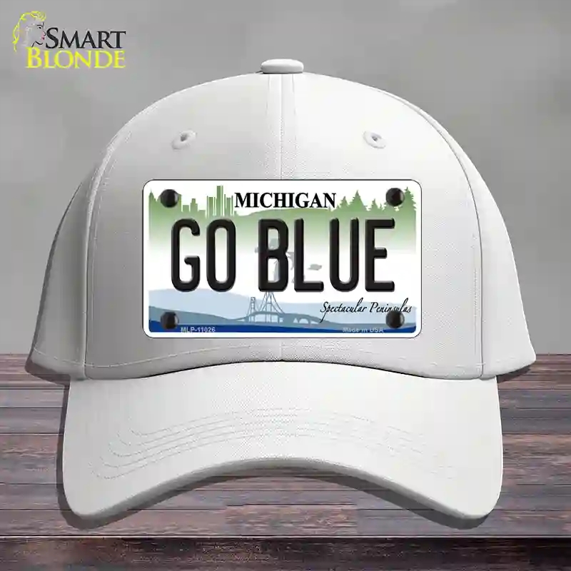 HAT21-MLP-11026 Go Blue Michigan Novelty License Plate Hat, Cotton - White