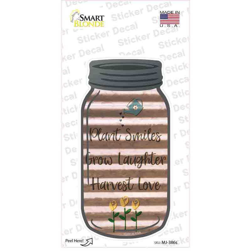 MJ-386s-M Smiles Laughter Love Corrugated Novelty Mason Jar Sticker Decal, Medium