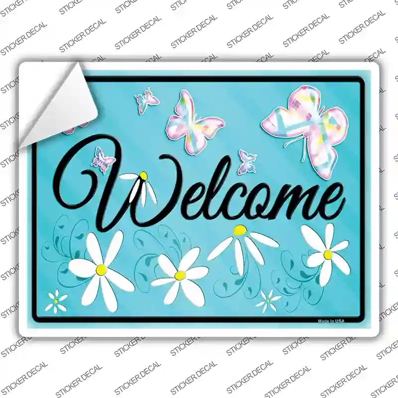P-2452s-S Welcome Blue Novelty Rectangular Sticker Decal, Small