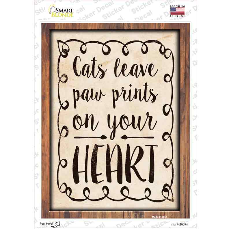 P-2637s-M Paw Prints on Heart Novelty Rectangular Sticker Decal, Medium