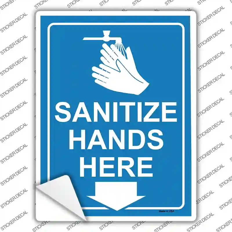 P-2840s-S Sanitize Hands Here Novelty Rectangle Sticker Decal, Small