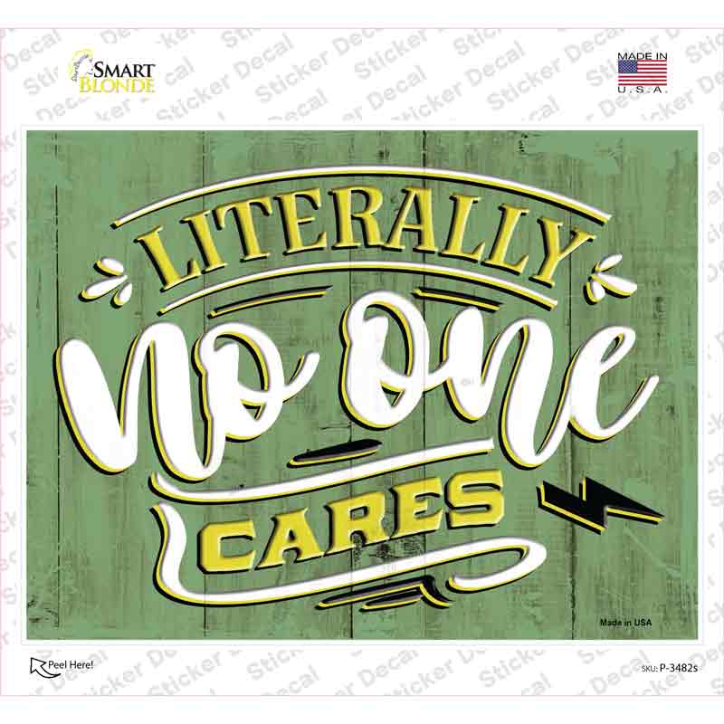 P-3482s-M No One Cares Novelty Rectangular Sticker Decal, Medium