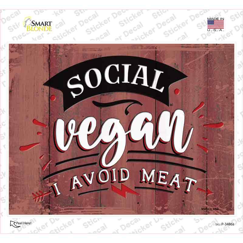 P-3486s-M Social Vegan Novelty Rectangular Sticker Decal, Medium