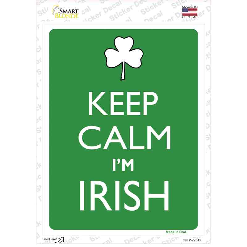 P-2234s-M Keep Calm Im Irish Novelty Rectangle Sticker Decal, Medium
