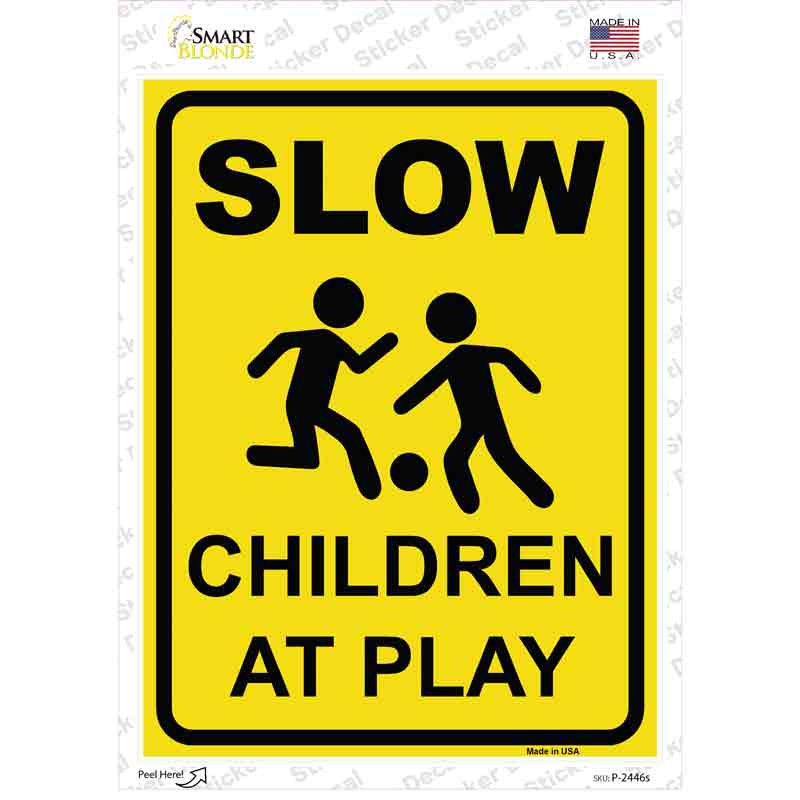 P-2446s-M Slow Children At Play Novelty Rectangular Sticker Decal, Medium