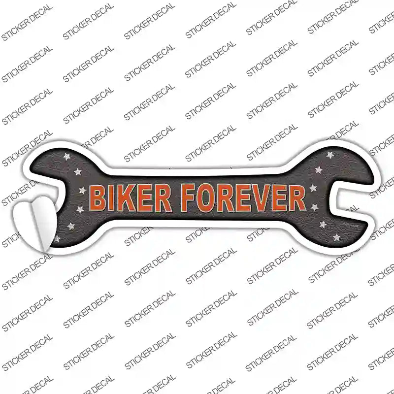 W-077s-L Biker Forever Novelty Wrench Sticker Decal, Large