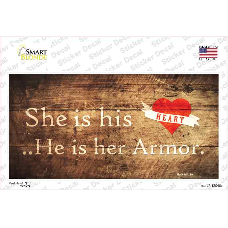 LP-12046s-M His Heart Her Armor Novelty Sticker Decal, Medium
